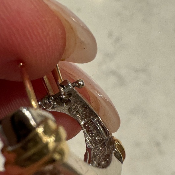 Omega-Back Two-Tone 14K gold Diamond Earrings - Picture 12 of 16